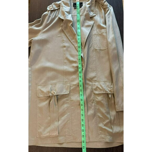 Carole Little Tan Longline Utility Jacket 100% Silk With Button Details Size 10 - Picture 4 of 5